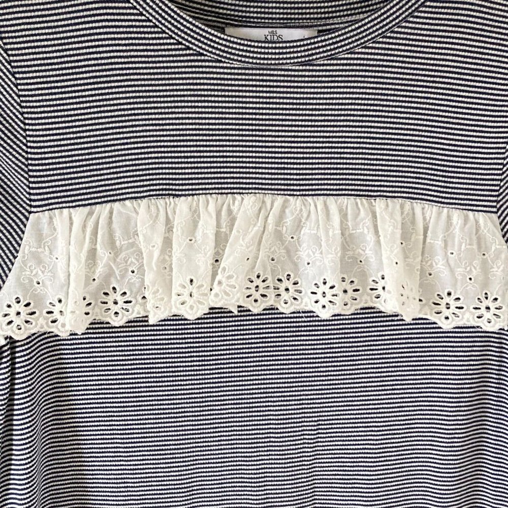 Marks & Spencer Girls Blue/White Broderie Anglais Cap Sleeve Dress Size 10-12 Y - Picture 3 of 9